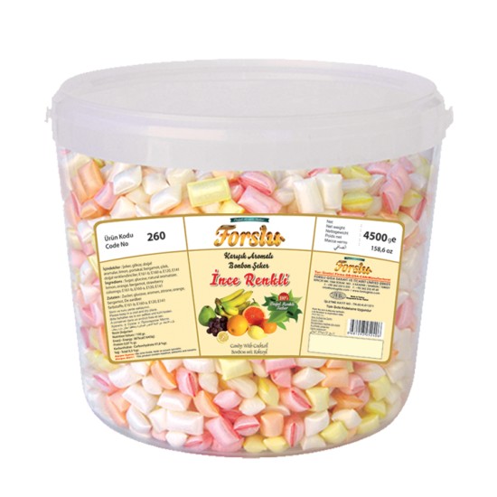Bonbon With Mixed Flavour - Thin - Plastic Bucket - 4500 GR.